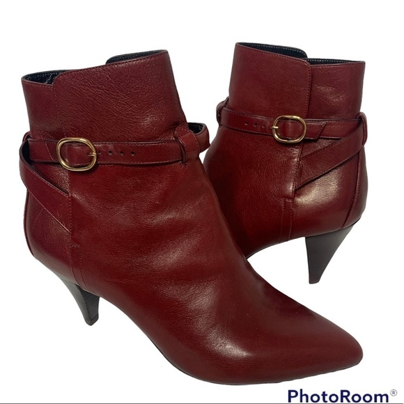 Celine Jodhpur Burgundy Leather Triangle Heel Ankle Booties - Picture 2 of 16